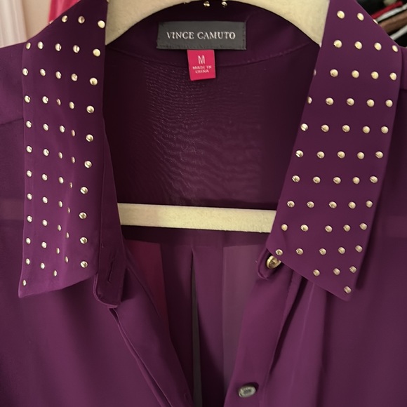 Sheer purple top with silver embellishments on collar - Picture 2 of 2